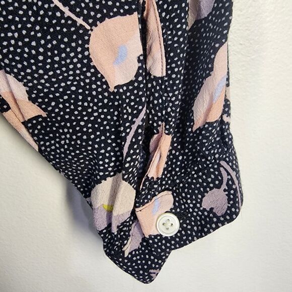 Ann Taylor Loft Blouse Large Floral Dot Black Pink Rayon Pullover Long Sleeve - Picture 6 of 10